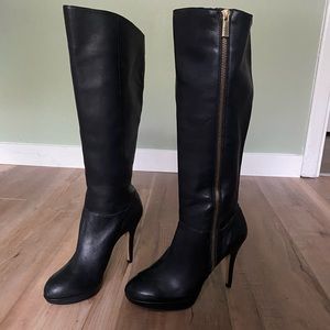Black Leather Vince Camuto Stiletto zip knee Boots